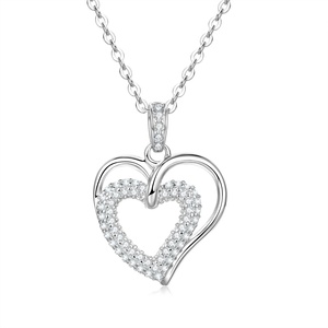 Compra al por Mayor de Joyería Ecológica de Cobre con Baño de Oro de 14k, Collar con Colgante de Doble Corazón con Micro Pavé de Circonitas, Regalo para Parejas - Product Image 3
