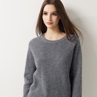Pull en laine côtelé col rond pour femme, 100 % laine premium, tricoté, couleur personnalisable
