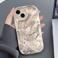 Coque de téléphone portable en silicone TPU à bords ondulés, motif papillon en soie pailletée, pour iPhone 8 X Xr Xs 11 12 13 14 15 16 17