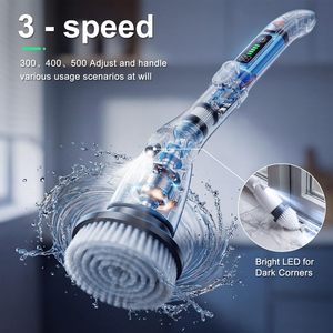 Brosse de nettoyage électrique rechargeable, nettoyeur sans fil à 3 vitesses réglables avec lumière LED et 7 têtes de brosse remplaçables - Product Image 2