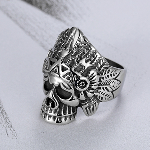 Anillo de Calavera <span class=keywords><strong>Punk</strong></span> Gótico para Hombre y Mujer, Joyería de Motociclista Hecha a Mano, Acero Inoxidable, Estilo <span class=keywords><strong>Retro</strong></span> Americano, Jefe de los Guerreros - Product Image 4