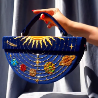 Sac à main demi-lune brodé de perles Système Solaire, sac de rangement personnalisé pour maquillage femme, pochette à monnaie de luxe en velours, sac à bijoux