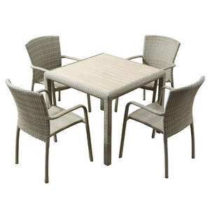 Bianco moderno Patio <span class=keywords><strong>vimini</strong></span> 5 pezzi Set da pranzo mobili giardino esterno portico in alluminio Rattan tavolo e 4 posti sedie - Product Image 1
