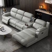Sofá Eléctrico Italiano Moderno en Oferta, Juego de Sofás de Cuero Genuino Multifuncional con Función Reclinable y Combinación de Esquinas Metálicas