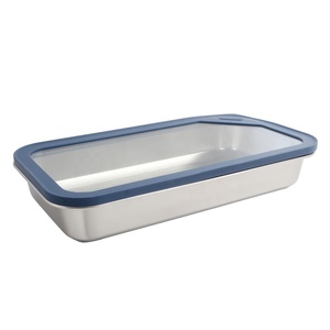 Boîte alimentaire rectangulaire en acier inoxydable avec couvercle transparent, compartiment unique, boîte à lunch - Product Image 4