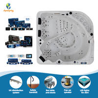 Spa Jacuzzi de Luxe Autoportant en Acrylique pour 7 Personnes avec 119 Jets et Cascade, Idéal pour Jardin Extérieur