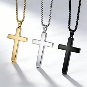 Minimalist <b>Cross</b> Necklace For Men Stainless Steel Gold Silver Black Everyday Wearing K PT555 - Product Image 1
