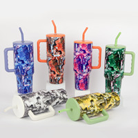 Gobelet de sublimation 40 oz avec poignée, en acier inoxydable à double paroi isolé sous vide, tasse de voyage avec couvercle à paille
