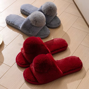 Mignonnes pantoufles en peluche chaudes d'hiver pour femmes, à bout ouvert, pour l'intérieur et l'extérieur - Product Image 4