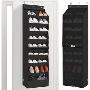 Organisateur de chaussures à suspendre sur la porte, 10 poches, rangement anti-poussière pour chaussures derrière les portes ou sur les murs, polyester noir - Product Image 1