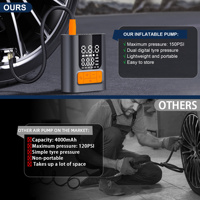 Compresseur d'air portable 12V avec arrêt automatique, affichage numérique et lumière LED pour pneus de voiture, moto, vélo et ballons