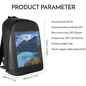 Lixada LED <b>Backpack</b> Digital Screen Customizable Travel Bag for <b>Men</b> Women - Product Image 5