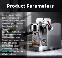 Máquina de Café Espresso Eléctrica Semiautomática de 15 Bares con Bomba de Termobloque de Acero Inoxidable para Café Latte