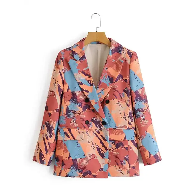 High Quality Wholesale Autumn Female Lady Colorful Beautiful Painting Long Sleeve Women Blazers Casual
