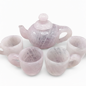 Juego de té de cuarzo rosa - exquisita talla de una tetera y 4 tazas de té en cuarzo rosa - decoración para el hogar con tallado de cristal y piedras preciosas - Product Image 2