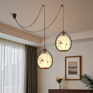 Nueva lámpara colgante de bambú de estilo zen chino, redonda, LED E27, con múltiples cabezales, para comedor y hogar. - Product Image 1