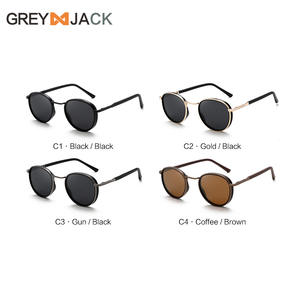 Lunettes de soleil rondes Greyjack pour hommes, monture en métal, verres polarisés UV400 TAC, couleur noire, style rétro - Product Image 1