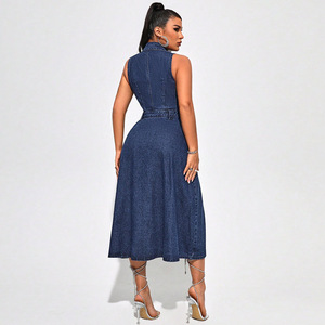 218777 #   <span class=keywords><strong>Site</strong></span> web indépendant <span class=keywords><strong>de</strong></span> vêtements pour femmes : Nouvelle robe en jean sans manches, fendue, cintrée à la taille, vente directe - Product Image 3