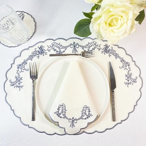 Handmade Custom Size Organic <b>Linen</b> Placemat Scallop Embroidered Wedding <b>Table</b> <b>Cloth</b> Napkin Canvas Cotton <b>Linen</b> - Product Image 2