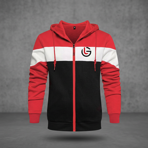 GLOBAL LEATHER Sweat à capuche pour homme en molleton 100% coton 300g, coloris Rouge Blanc Noir, Nouveau, Hiver, Chaud, Non doublé, Confortable, Élégant, Pull-over - Product Image 1
