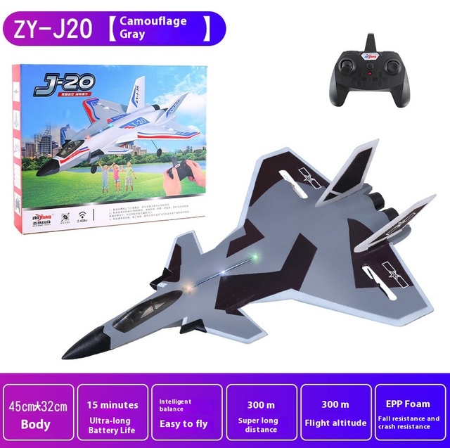 J-20 Remote Control Aircraft Fixed Wing Aircraft Model Shatterproof Toy Model Fighter Toy Boy Foam Aircraft