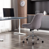 Chaise de bureau moderne en velours gris, ergonomique, pivotante, rembourrée, réglable en hauteur, avec roulettes