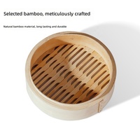 ESTICK Cuiseur vapeur pliable en bambou de qualité commerciale, mini-cuiseur vapeur profond à fond plat avec couvercle pour cuisson à la vapeur et petites soupes