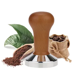 Wooden Coffee Tool Accessories Stainless Steel Stamper Distributor 51mm 58mm Espresso Coffee Tamper Coffee Powder Hammer