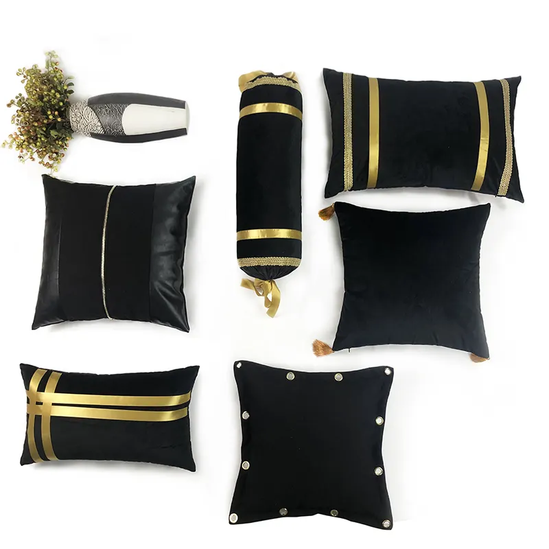 Wholesale throw custom pillowcase velvet golden decoration home decor cushion cover Black gold pillowcase
