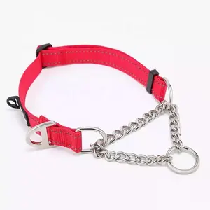 Martingale Hondenhalsband Met Roestvrijstalen Ketting Zware Reflecterende Nylon Massief 1 Stuk/Opp Tas Nylon Touw Hondenriem