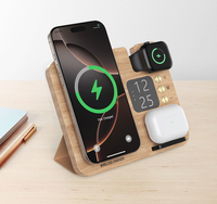 2025 Trending Product Nieuwe Aankomst Opvouwbaar Verstelbaar 3 In 1 Snel Hout Draadloze Telefoonoplader Met Aanraakgevoelige Digitale Klok