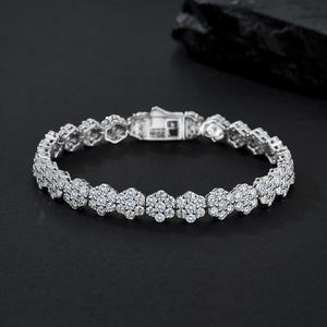 Pulsera de <span class=keywords><strong>tenis</strong></span> de plata de ley con pequeñas flores, estilo europeo-americano, diseño independiente - Product Image 1