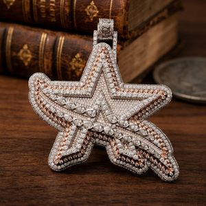 Pendentif unisexe Starspire de luxe personnalisé, style Hip Hop, en argent 925 plaqué or, avec moissanite couleur D VVS, forme étoile, entièrement serti de pierres - Product Image 3