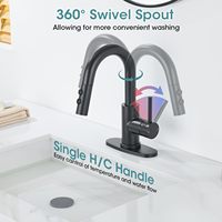 Robinet de salle de bain moderne style ferme, monotrou, 1 poignée, à poser sur le plan, avec douchette extractible, rotation à 360°, sans plomb, flexibles