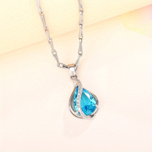 Collana con Ciondolo a Goccia Blu per Donne, Stile Lacrima d'Angelo, Catena per Clavicola, Gioielli alla Moda - Product Image 3