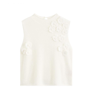 Gilet en tricot <span class=keywords><strong>sans</strong></span> manches en mélange de laine d'alpaga pour femme, personnalisé, écologique, motif floral au crochet, OEM - Product Image 2