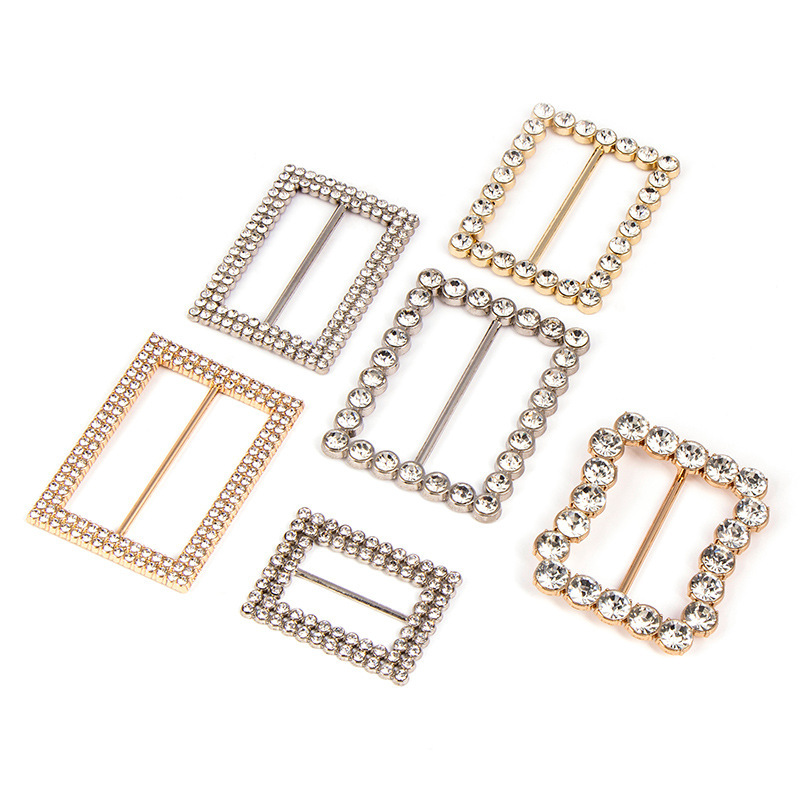 Retângulo Rhinestone Slider Metal Alloy Belt Buckles Para Cadeira Sash Vestido Decoração