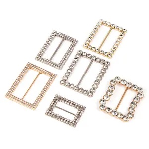 Rectangle Rhinestone Slider Metal Alloy Belt Buckles For Chair Sash Dress Decoration