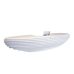 Elegant glossy white curve design reception desk