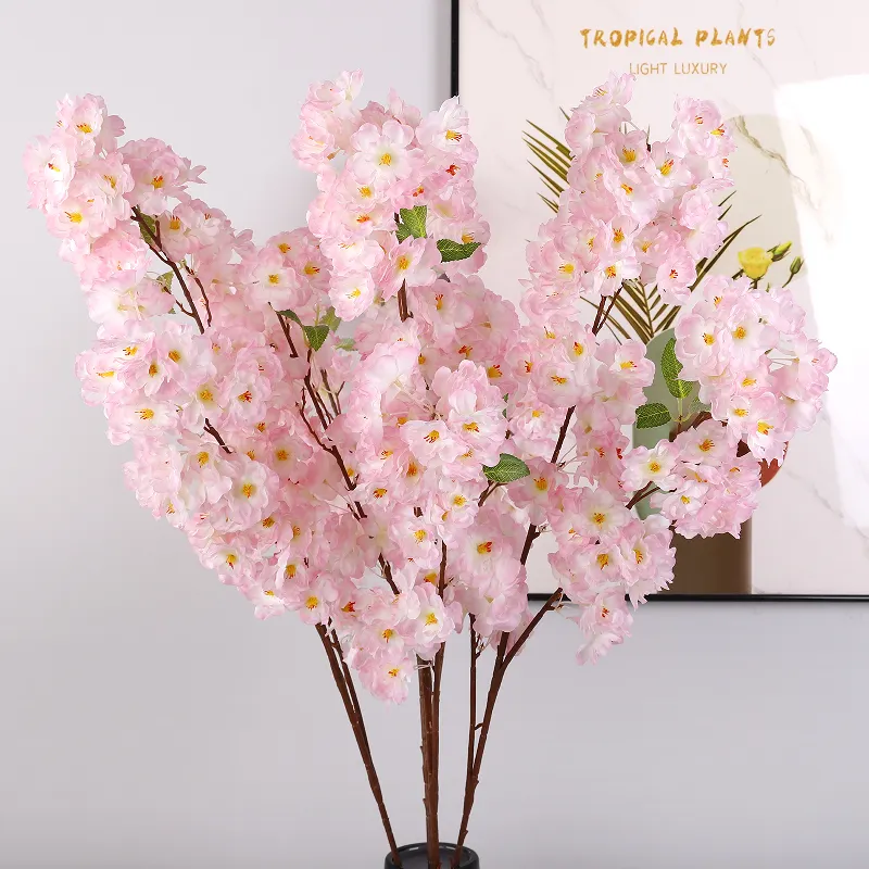 Artificiale 3 forchette fiore di ciliegio ramo per la decorazione di festival di casa tessuto di seta multistrato con foglia fiori di ciliegio