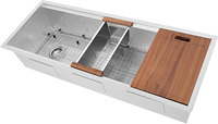 Évier de cuisine Qijiang 45 pouces en acier inoxydable 304 de calibre 16, fait main, couleur satinée, à cuve unique carrée, design moderne à encastrer sous plan