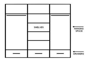 Armoire de chambre robuste avec portes coulissantes miroir, 2 rails suspendus, 6 étagères, 3 tiroirs et éclairage LED en aggloméré pour usage domestique - Product Image 4