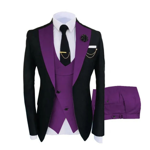 New Mens Solid Color Leisure Business Dress Blazer Jacket Breathable Wedding Suit Coat Button Fly Pants 3 Pcs Set - Product Image 5