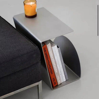 Table d'appoint de canapé personnalisée en acier inoxydable avec étagère de rangement ouverte, table de chevet en métal, table basse minimaliste pour salon et bureau