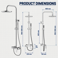 Ensemble colonne de douche pour projets hôteliers, hauteur réglable, avec pommeau pluie, douchette à main et mitigeur, pour entrepreneurs et développeurs