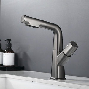Robinet de lavabo élégant et moderne en laiton à montage sur plan, <span class=keywords><strong>mitigeur</strong></span> à poignée unique, cartouche céramique, rotation à 360 degrés, multifonctionnel chaud/froid - Product Image 1