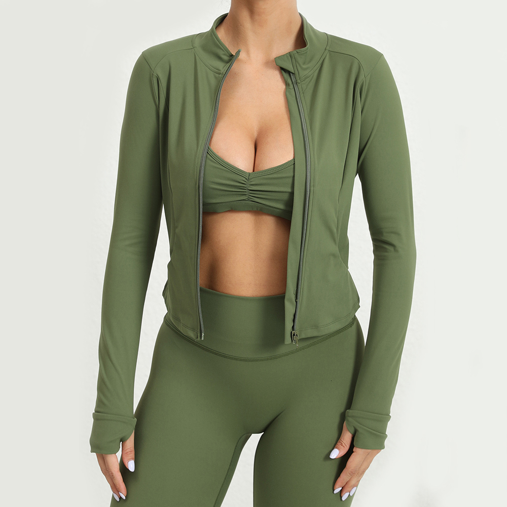Wholesale Outdoor Running Yoga Jacket Stand up Collar Zipper Quick Drying Tight Fitting Long Sleeved Sports Top for Women