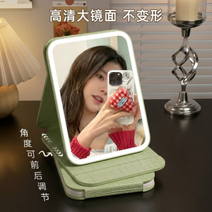 Crocodile Pattern Led Makeup Mirror With Touch Screen And Three Color Light For Women Portable Folding Desktop Use - Product Image 3