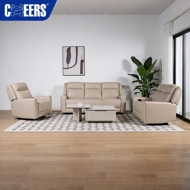 MANWAH CHEERS Living Room Sofa Set 1+2+3 Genuine Leather Recliner Sofa Set with Power Motion Manual Reclining Rocking Furniture