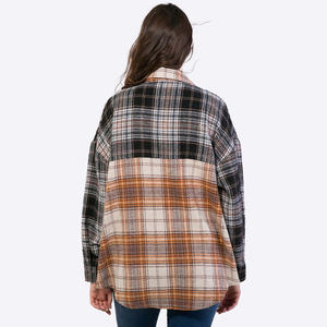 Patchwork Plaid grande taille vêtements pour femmes vendeur plusieurs poches surchemise à manches longues automne polaire Plaid Shacket femmes <span class=keywords><strong>veste</strong></span> - Product Image 4
